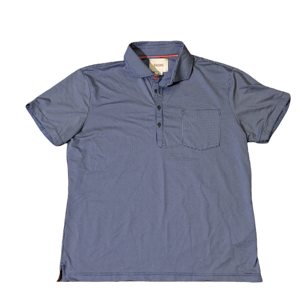 Swims mens XL blue white gingham performance spread collar polo shirt EUC